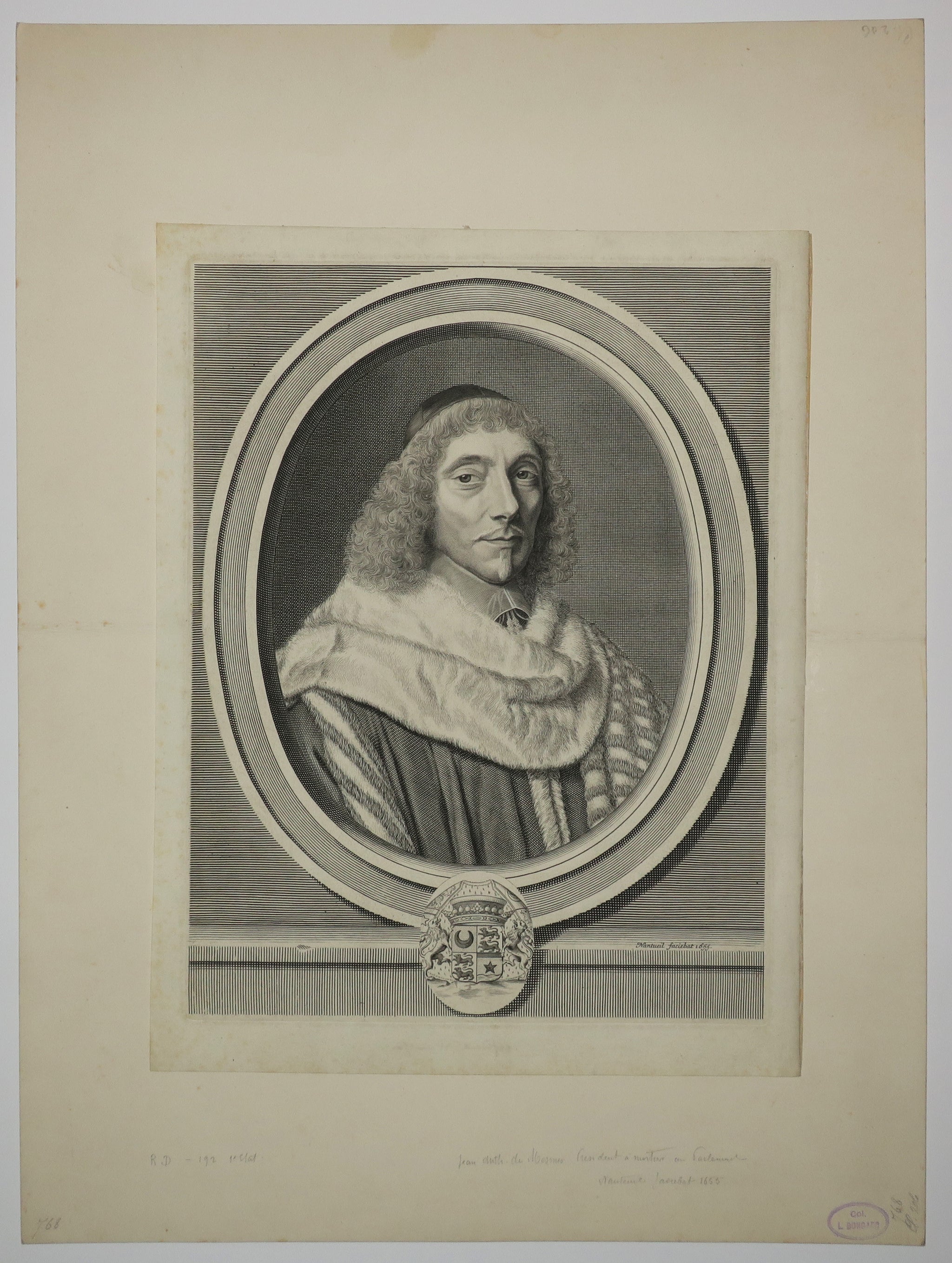 Portrait de Jean Antoine de Mesmes, Président à mortier au Parlement de Paris.  1655.