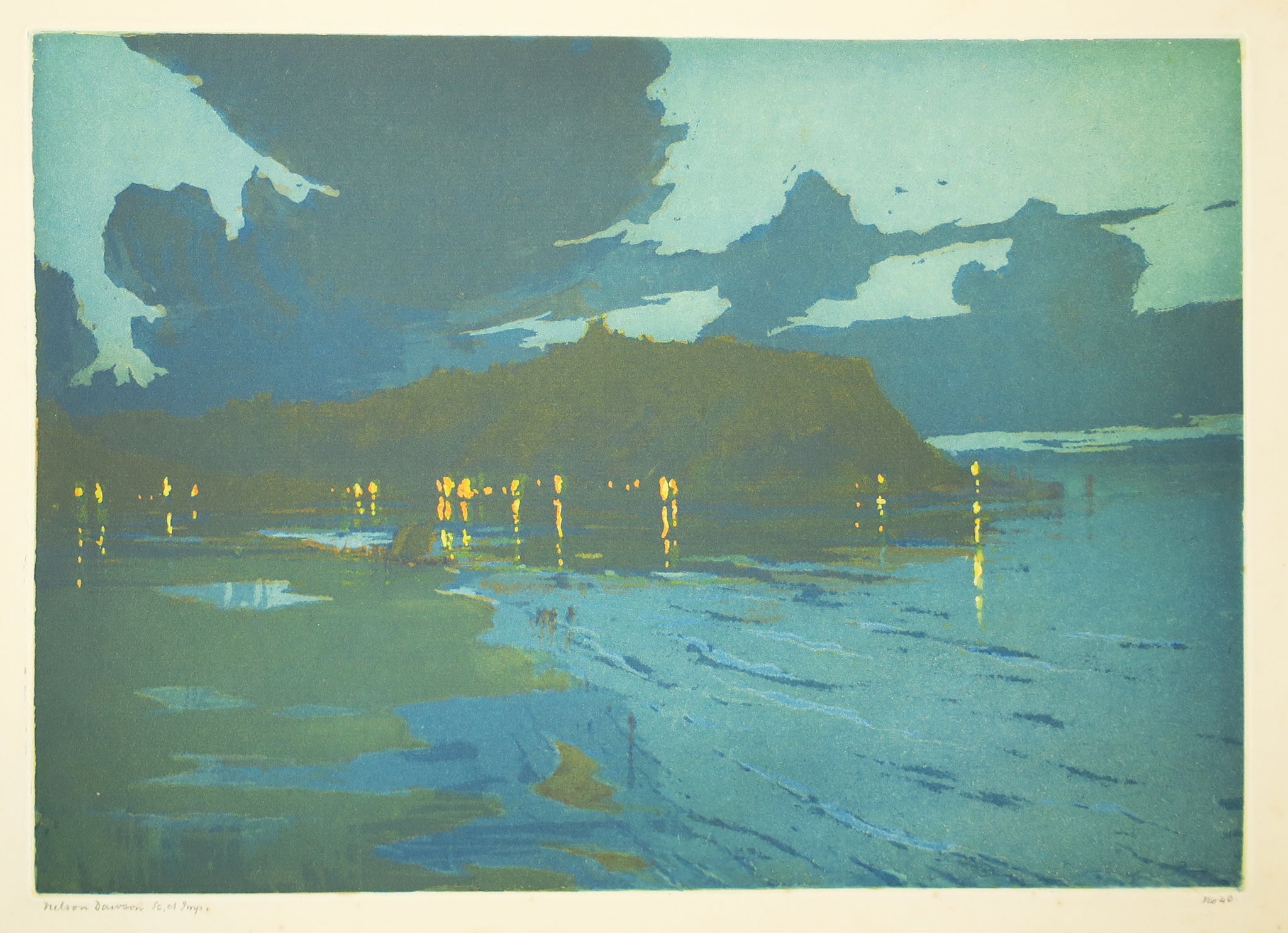 Scarborough Harbour (Effet de nuit).  c.1911.