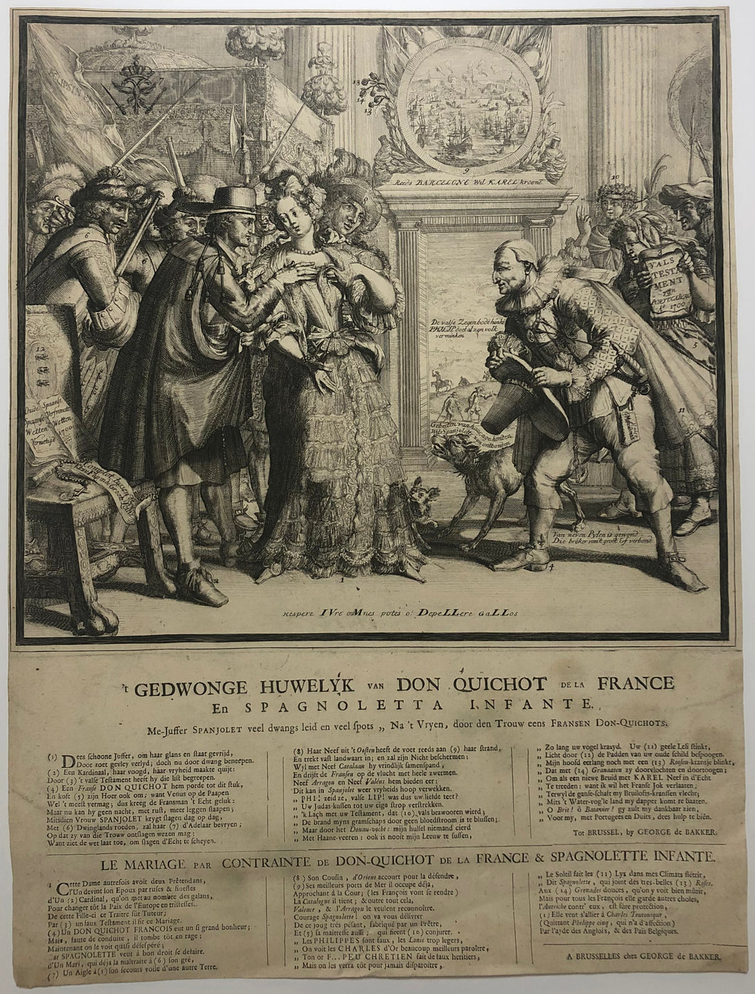 Le Mariage par contrainte de Don-Quichot de la France & Spagnolette Infante. Het gedwongen huwelijk van Don Quichot.  1706.