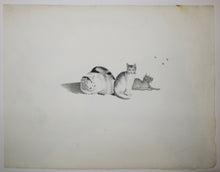 Charger l&#39;image dans la galerie, [Mère chatte et ses deux chatons dont un guettant des mouches].  c.1820.
