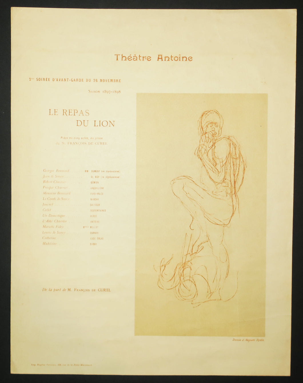 Le Repas du lion: Programme pour le Théâtre Antoine de la 2ème soirée d'avant-garde du 26 novembre, Saison 1897-1898.