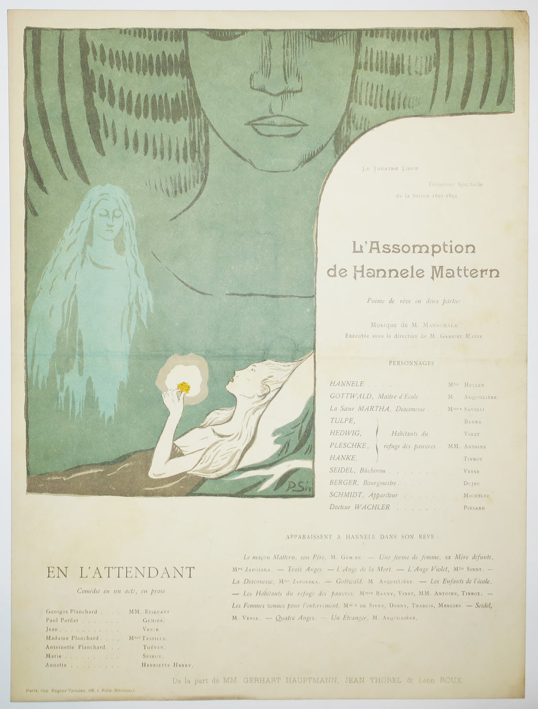 Programme pour le Théâtre Libre: L'Assomption de Hannele Mattern par Gerhart Hauptmann, 3ème spectacle de la saison 1893-1894.