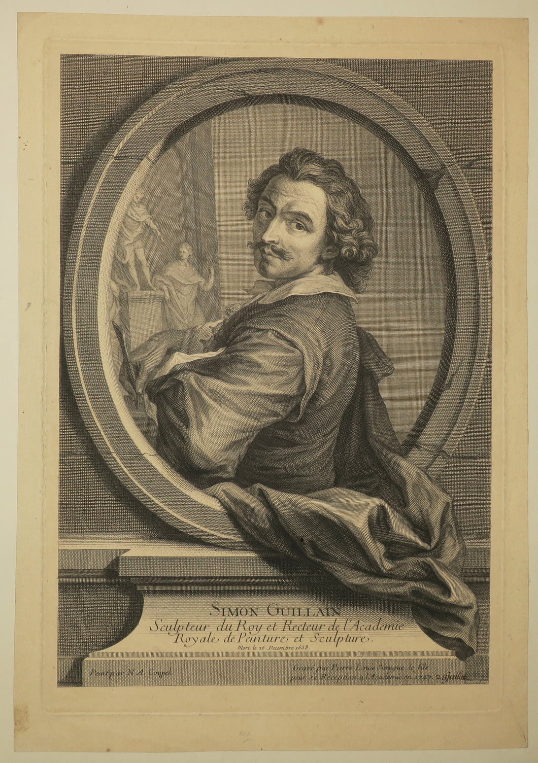 Portrait de Simon Guillain, Sculpteur du Roy et Recteur de l'Académie Royale de peinture et sculpture (1581-1658).  1747.