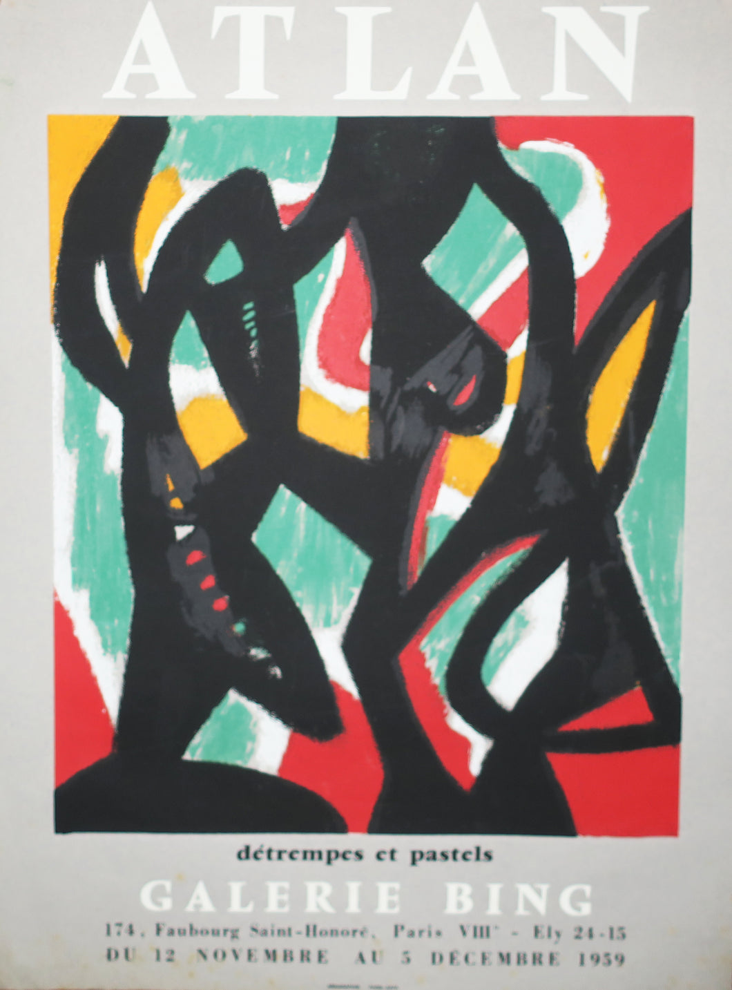 Affiche pour l'exposition « Détrempes et pastels » à la galerie Bing (Paris VIIIème), du 12 novembre au 5 décembre 1959.