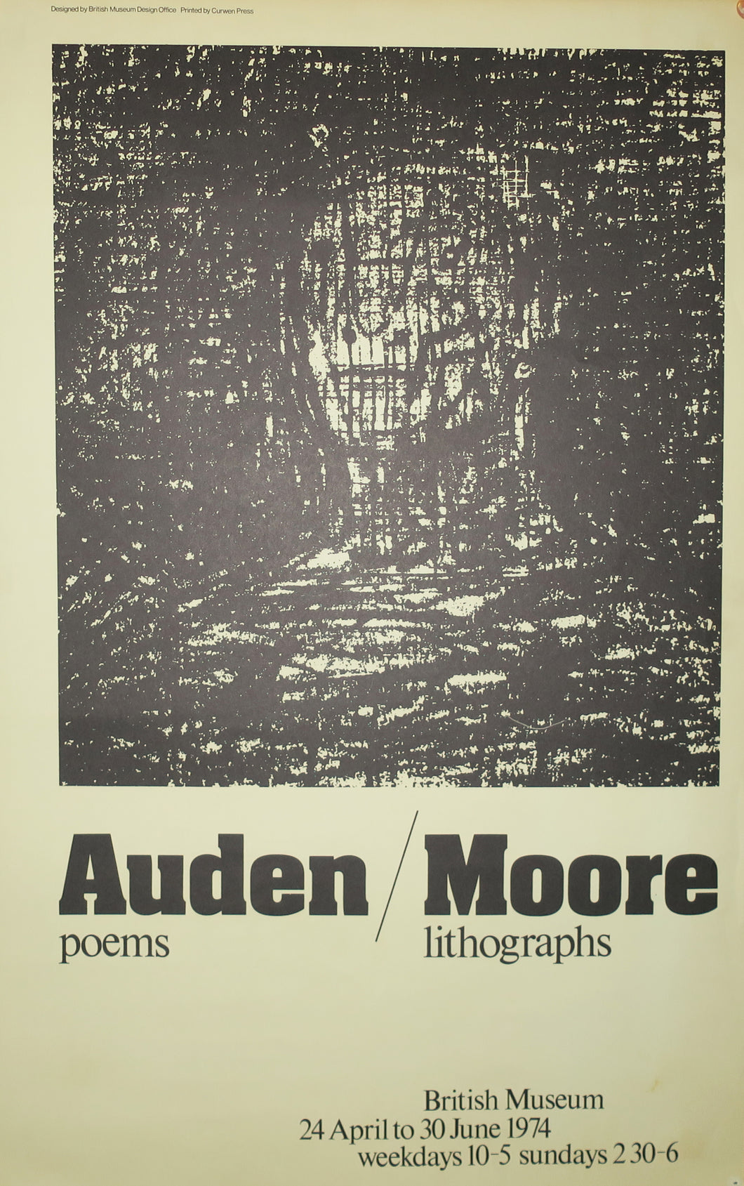 Affiche d'Exposition Auden poems/ Moore lithographs pour le British Museum à Londres, du 24 avril au 30 juin 1974.