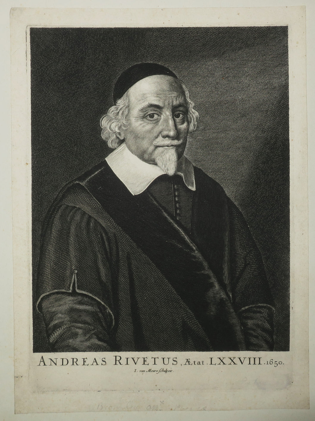 Portrait en buste d'André Rivet (1572 - 1651), pasteur protestant, théologien et écrivain calviniste français. 1650.