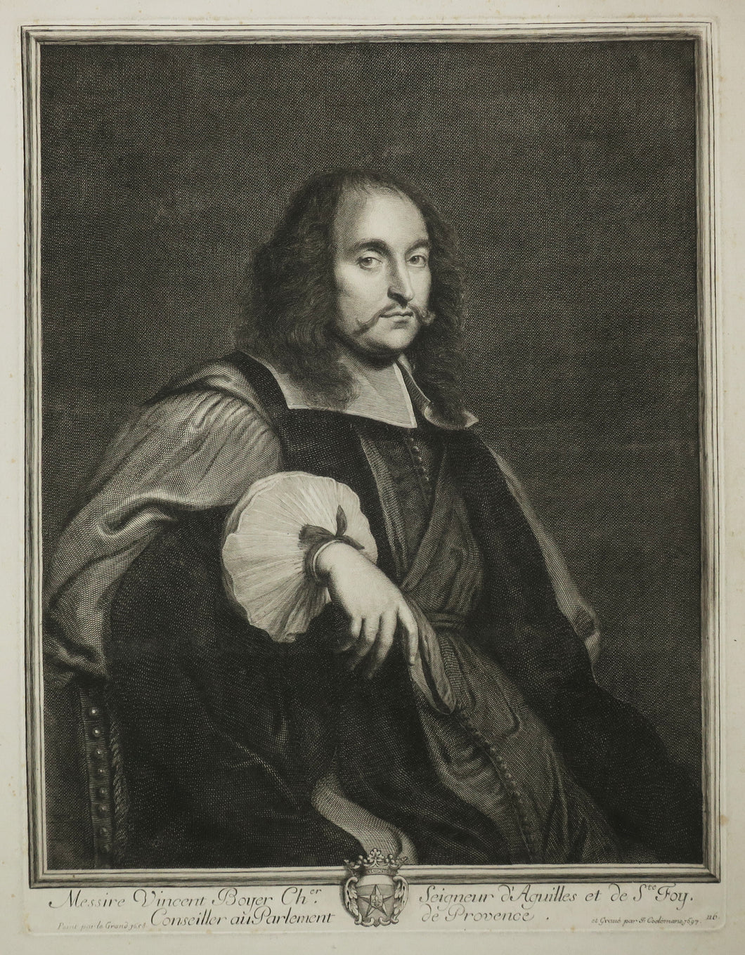 Portrait de Messire Vincent Boyer, Ch.er Seigneur d'Aguilles et de Ste Foy, Conseiller au Parlement de Provence.  1697.