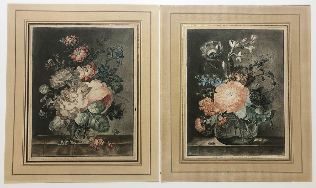 Fleurs, bouquet de pavots & Bouquet de Fleurs variées dans un vase.  c.1785.