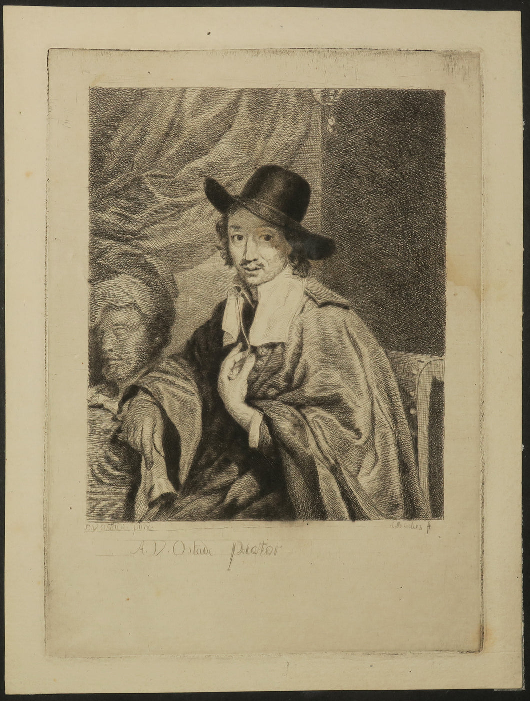 Autoportrait d'Adriaen van Ostade, peintre de genre et graveur hollandais, né à Haarlem en 1610 et mort en 1684.