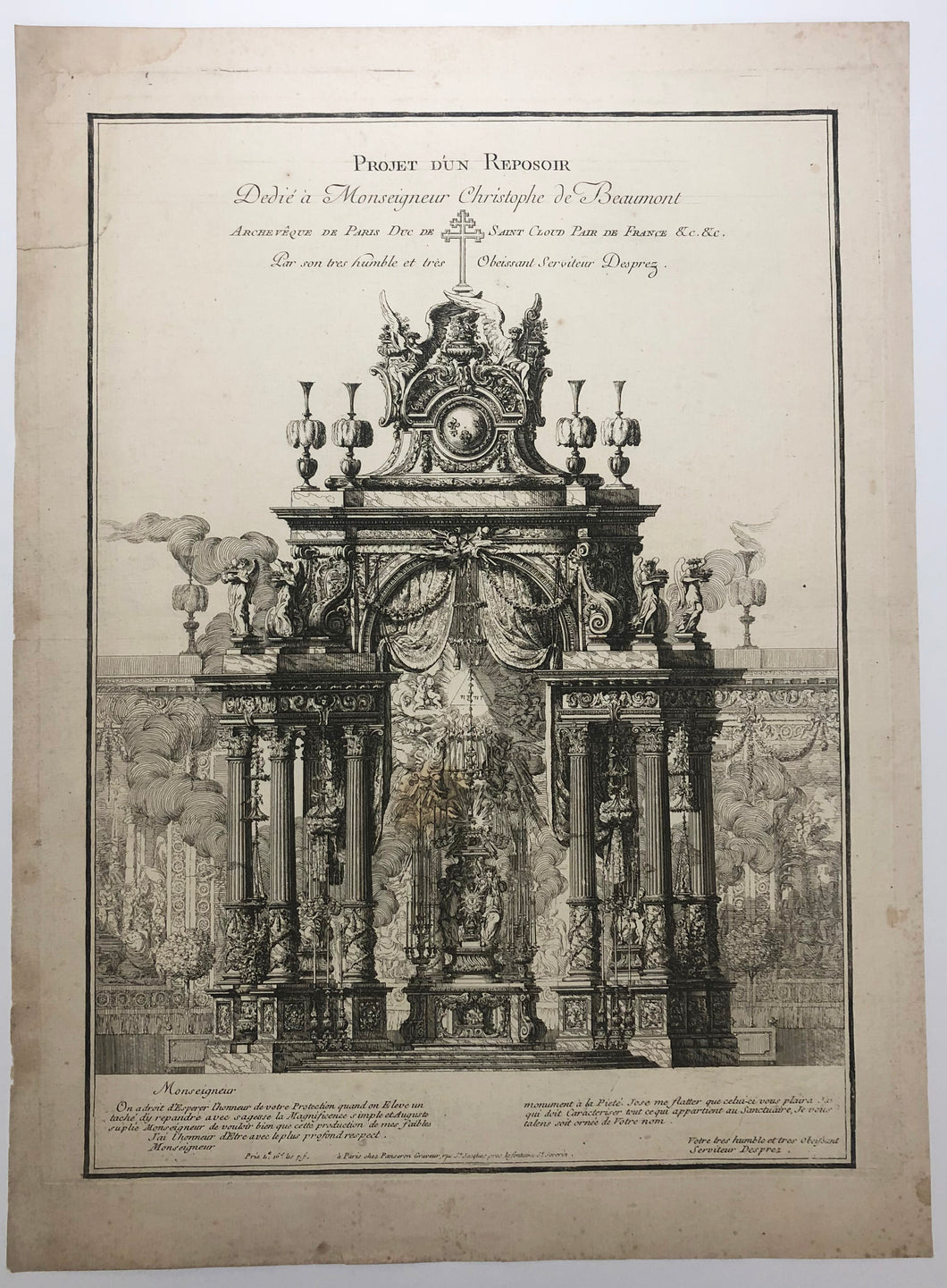 Projet d'un Reposoir, Dedié à Monseigneur Christophe de Beaumont, Archevêque de Paris Duc de Saint Cloud Pair de France &c.  1770.