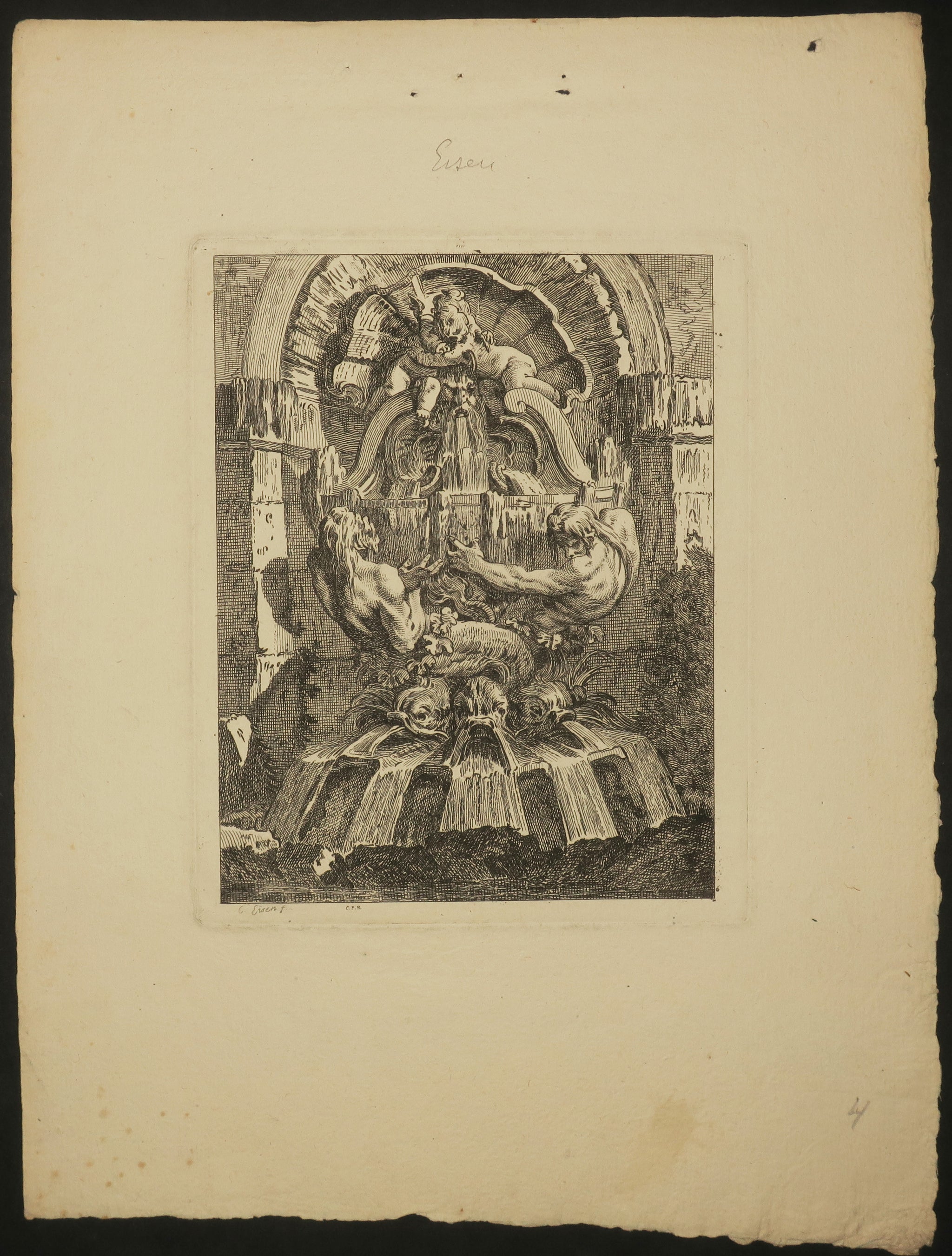 [Fontaine, Vase soutenu par deux tritons].