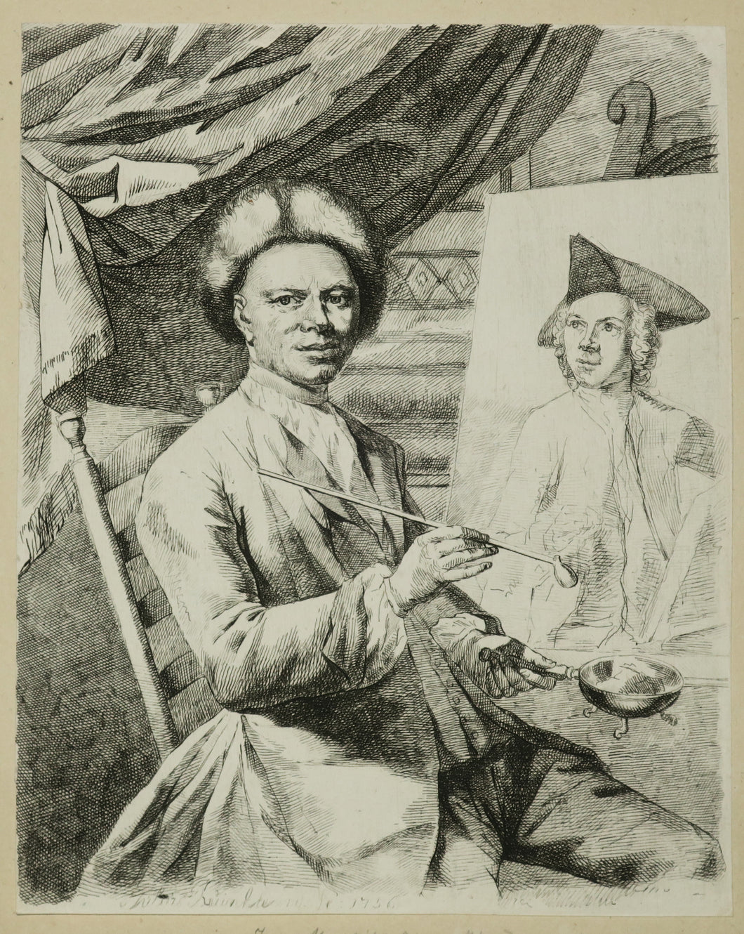 Portrait de Jan Maurits Quinckhard (1688-1771) devant son chevalet, peintre néerlandais et collectionneur d'art.  1756.