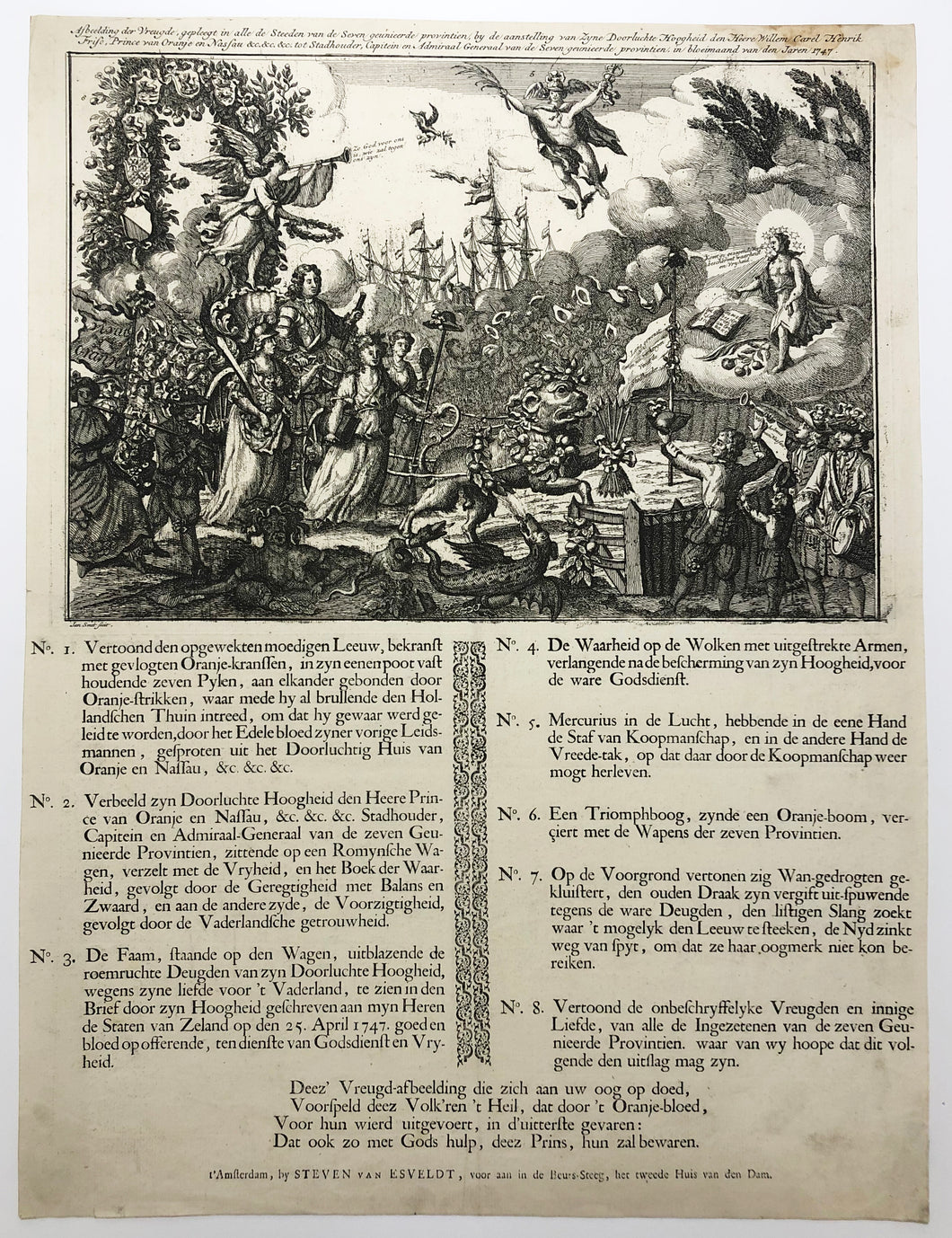 Allégorie de la nomination de Guillaume IV en tant que Gouverneur de la République. [Afbeelding der Vreugde...by de aanstelling van Zyne Doorluchte]. 1747.