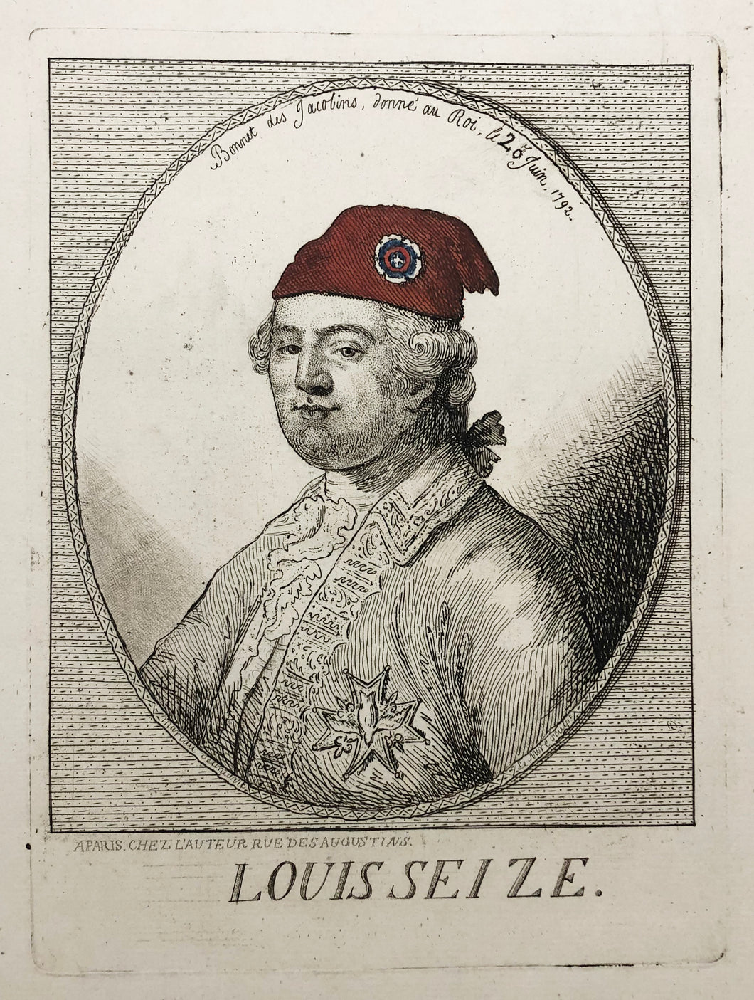 Louis Seize. Bonnet des Jacobins donné au Roi le 20 juin 1792.