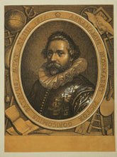 Charger l&#39;image dans la galerie, Portrait du peintre hollandais Abraham Bloemaert (1564 - 1651); demi-longueur tourné à gauche, portant un costume et une fraise ; dans un cadre ovale lettré, entouré d&#39;attributs du dessin.
