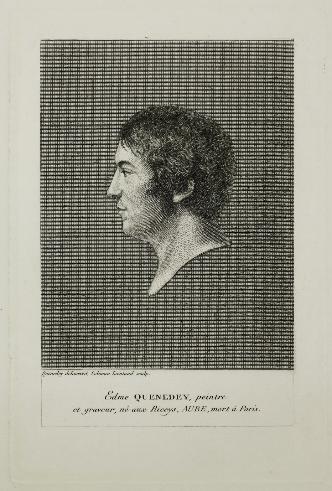 Portrait d'Edme Quenedey (1756-1830), peintre et graveur, né aux Riceys, Aube, mort à Paris.