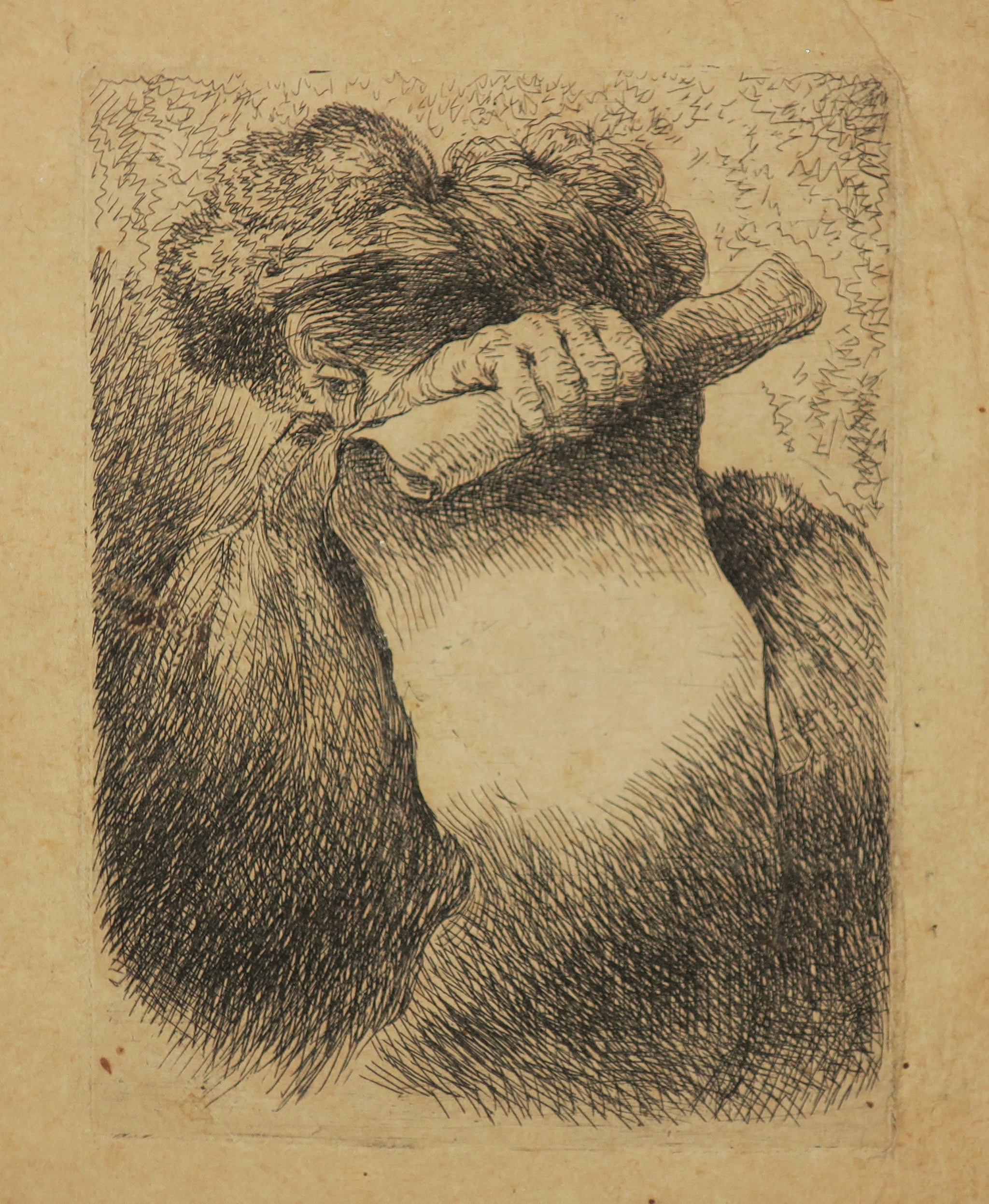 Homme tenant un parchemin, Coiffe orientale.