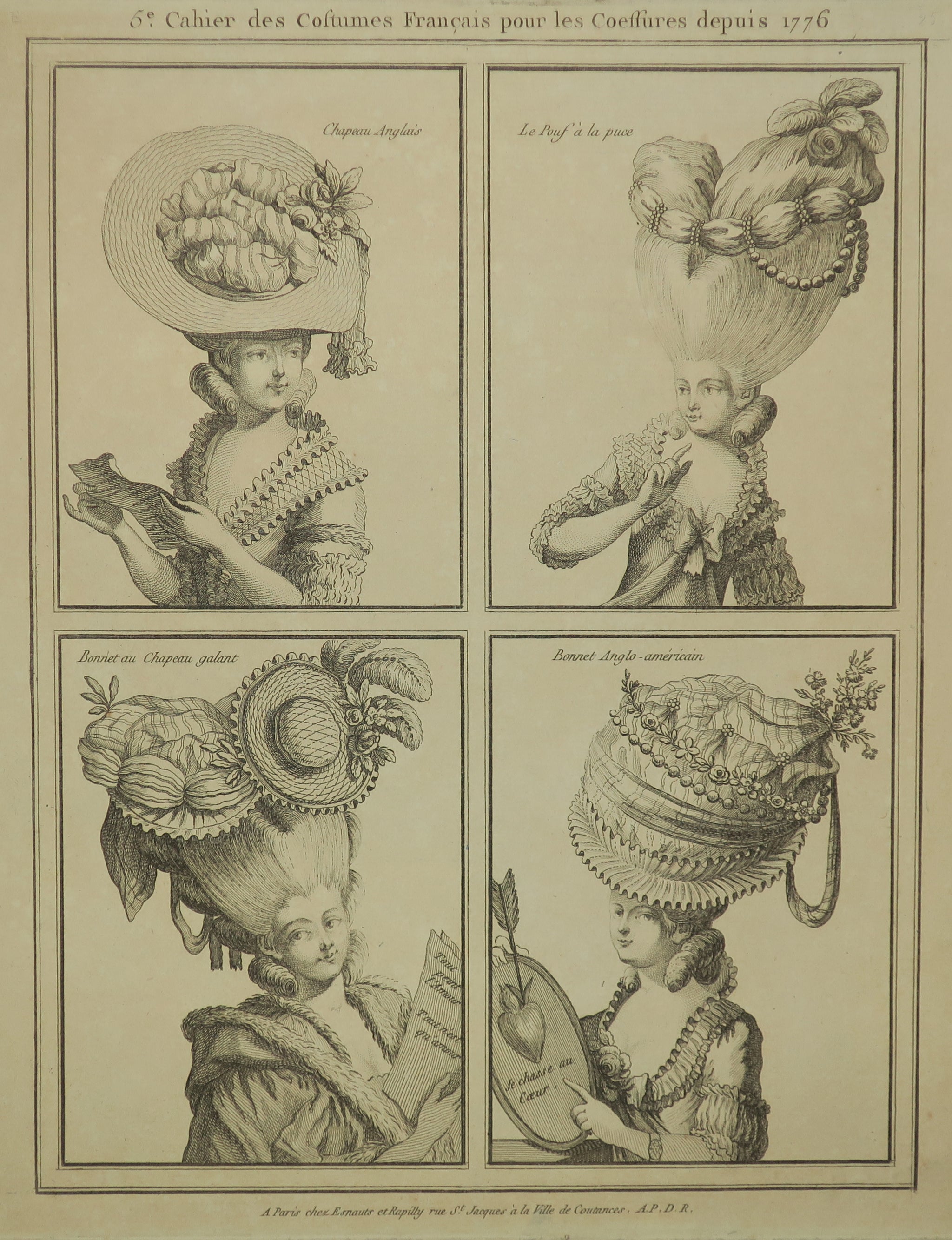 [Modèles de coiffures et chapeaux au XVIIIème siècle].