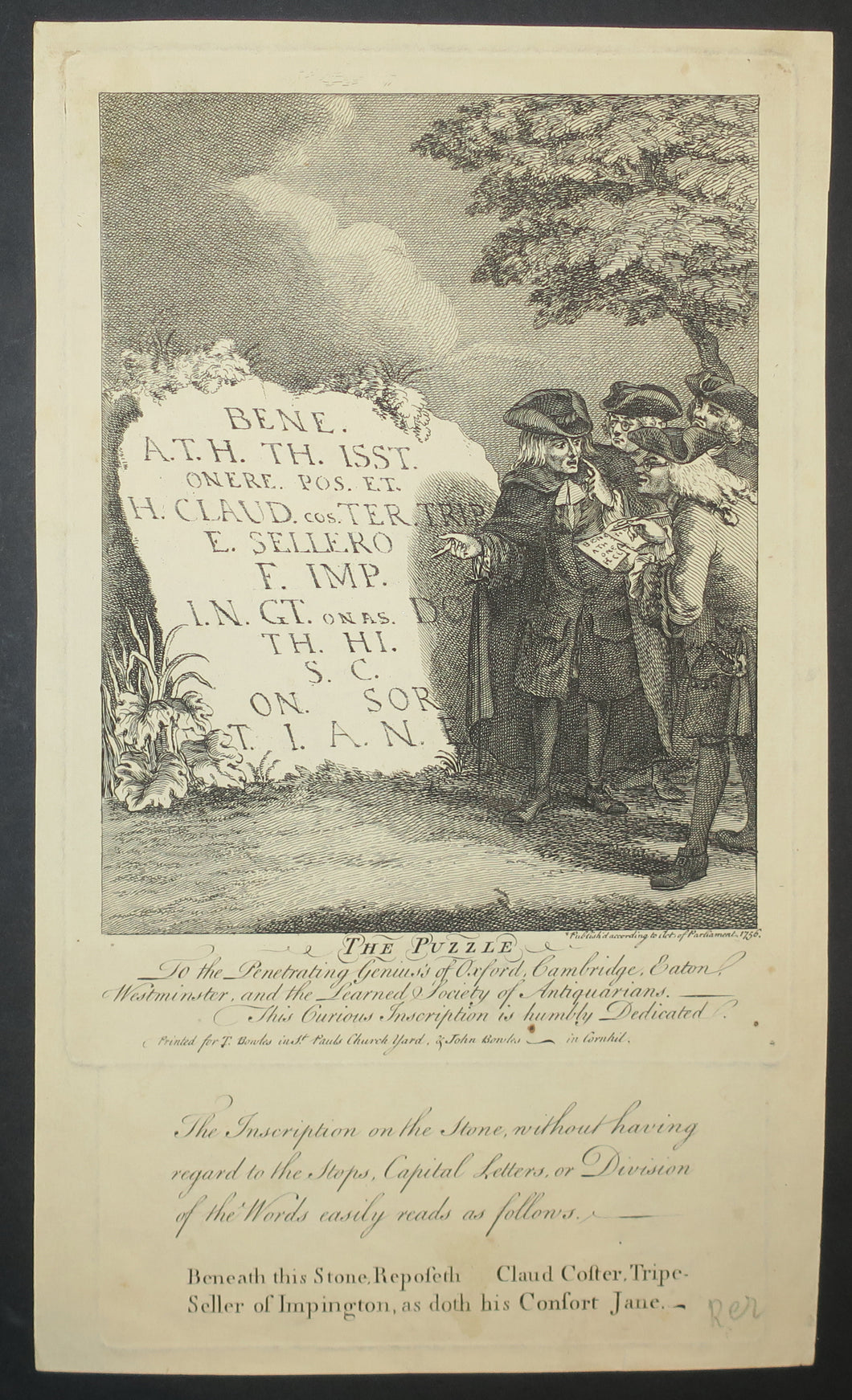 The Puzzle (Quatre antiquaires inconnus devant la pierre tombale de Claud et Jane Coster).  1756.