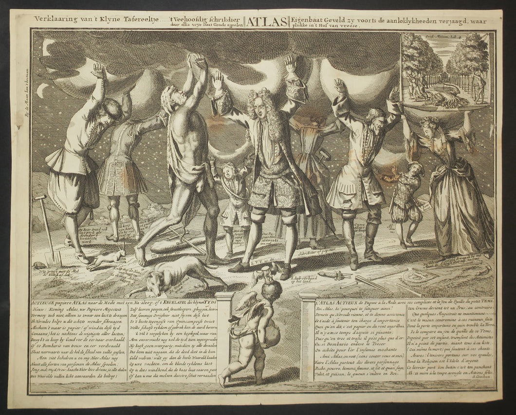 L'Atlas actieux de papier à la mode avec ses complices et le jeu de quille du petit Tems.  c.1720.