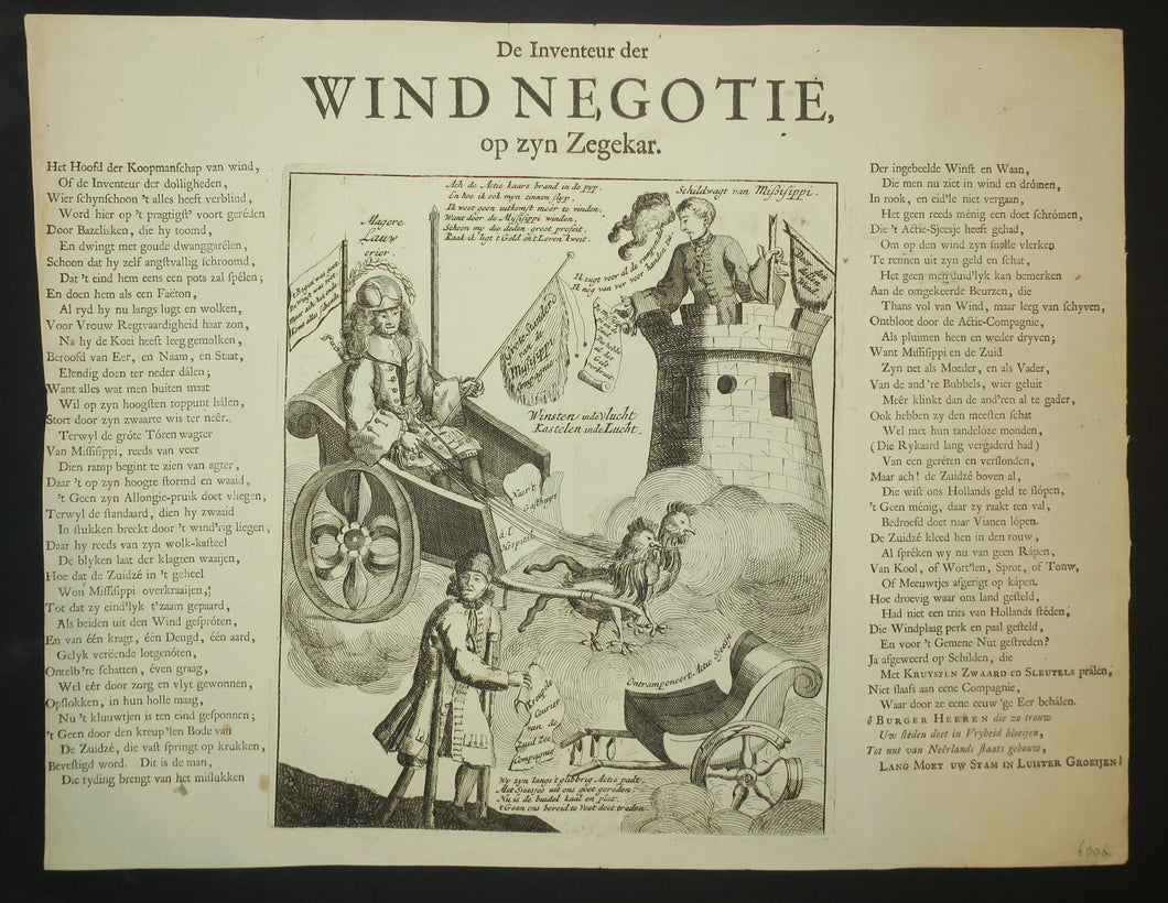 L’inventeur du commerce du vent (De Inventeur der Wind Negotie, Op Zijn Zeege-kar).  c.1720.