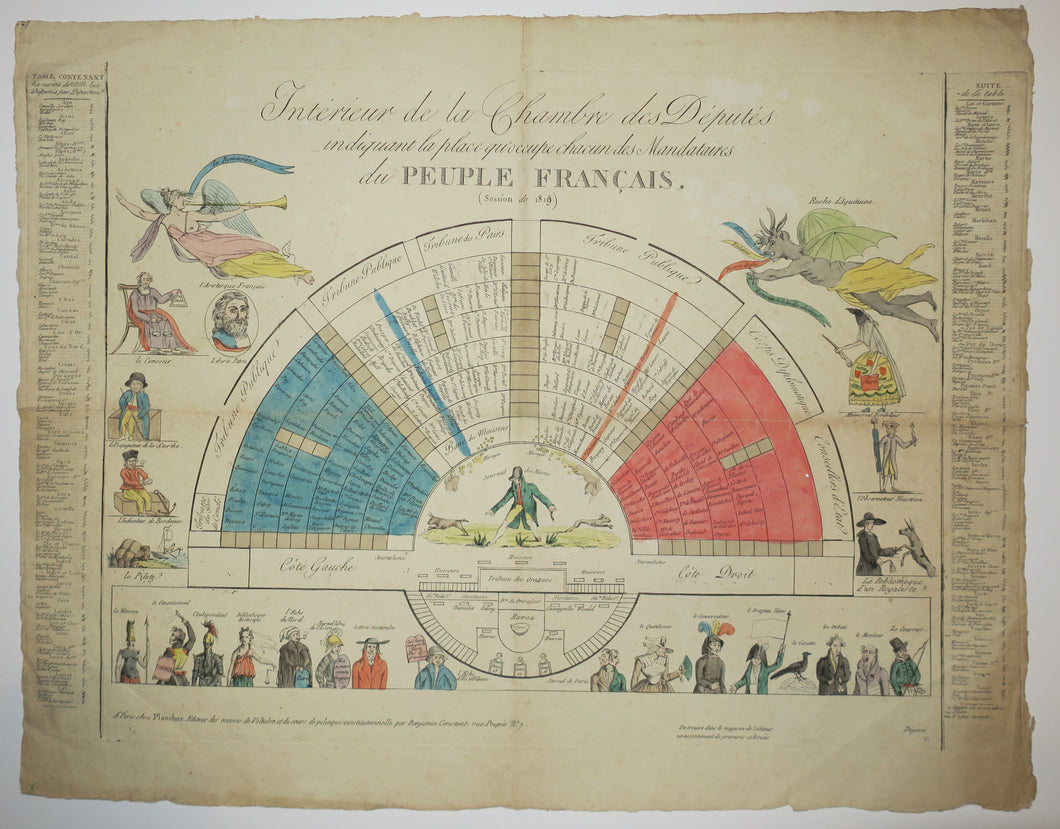 Tableau figuratif. Intérieur de la Chambre des Députés indiquant la place qu'occupe chacun des Mandataires du Peuple français (Session de 1819).