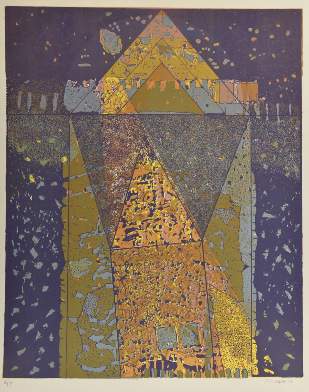 [Pyramide jaune, violette et bleue]. 1986.