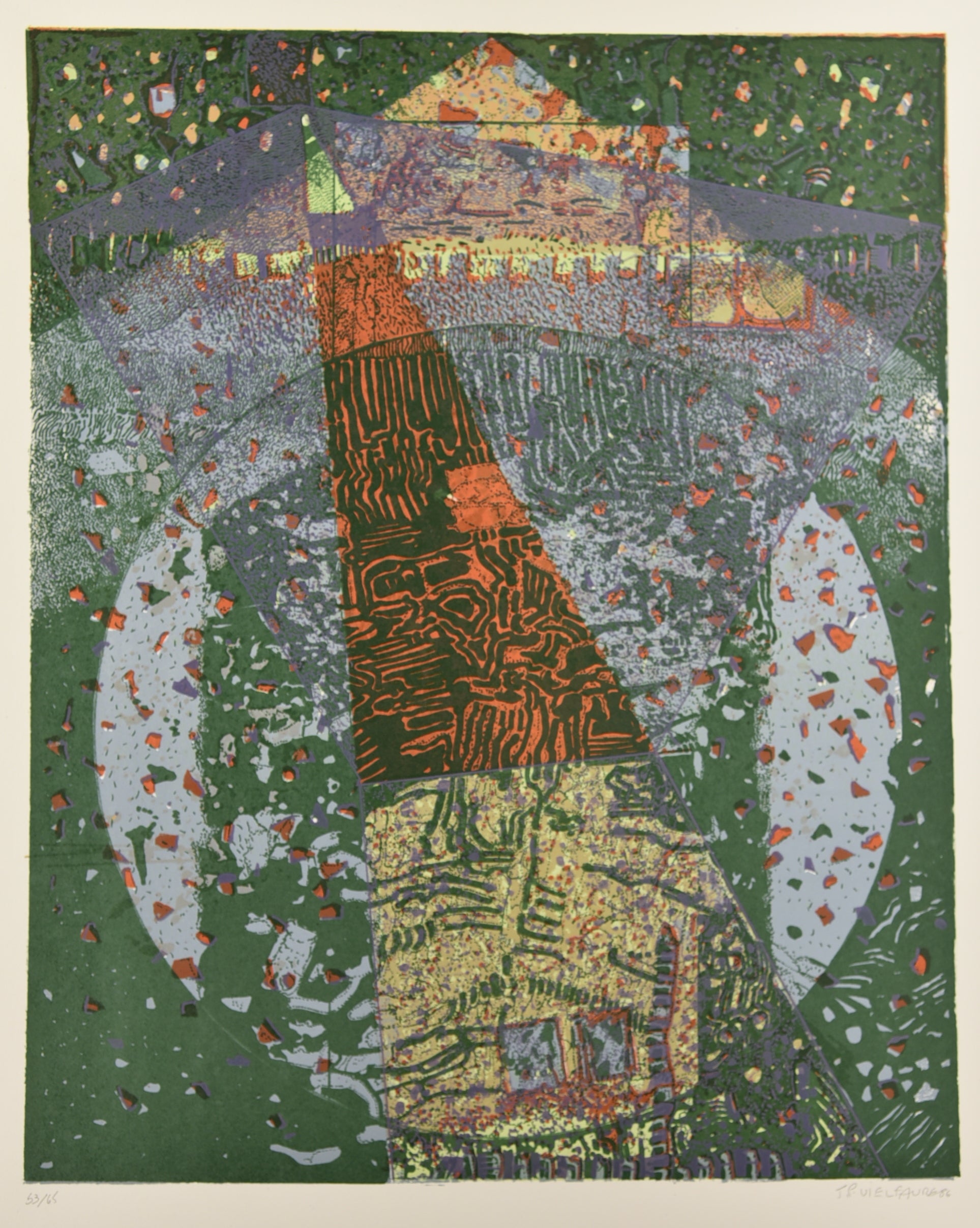 [Pyramide verte, violette et rouge]. 1986.