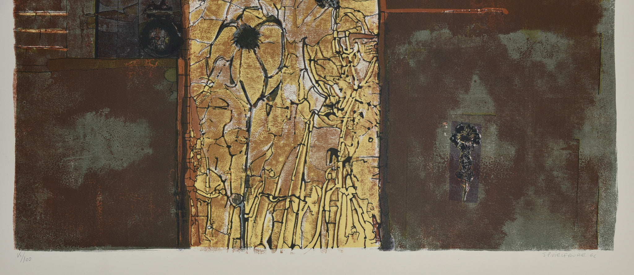 [Composition en brun, ocre et bleu]. 1966.