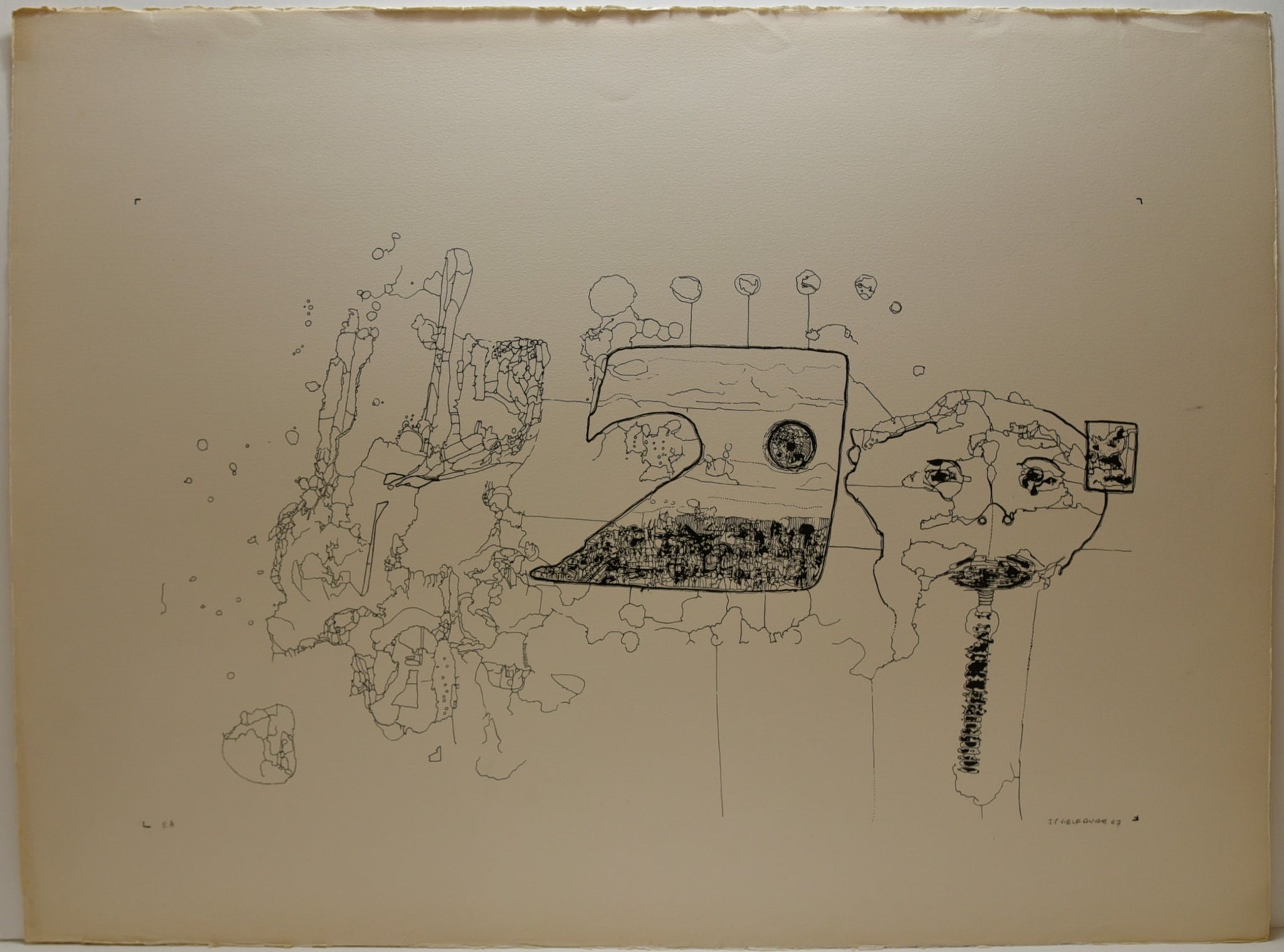 [Composition abstraite en noir et blanc – Cartographie imaginaire 1]. 1967.