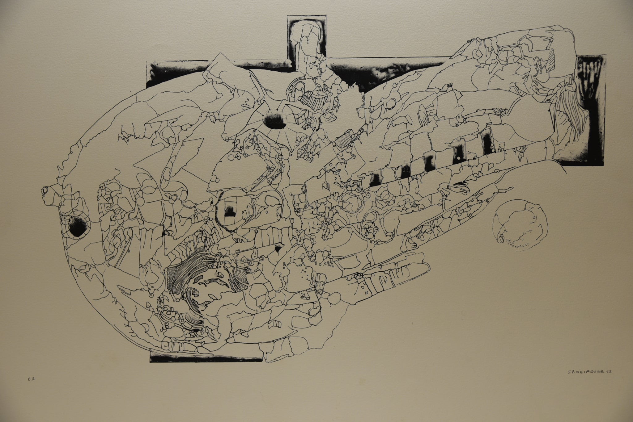 [Composition abstraite en noir et blanc – Cartographie imaginaire 2]. 1968.