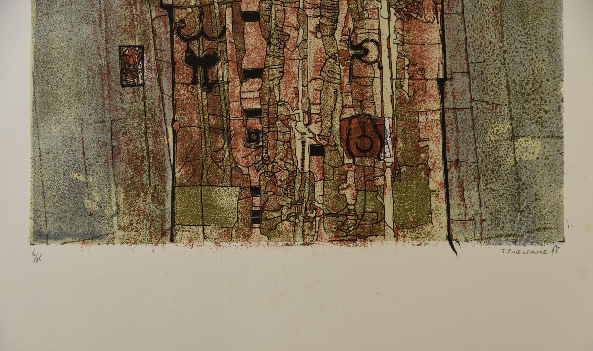 [Paysage géométrique ocre et bleu-gris]. 1968.