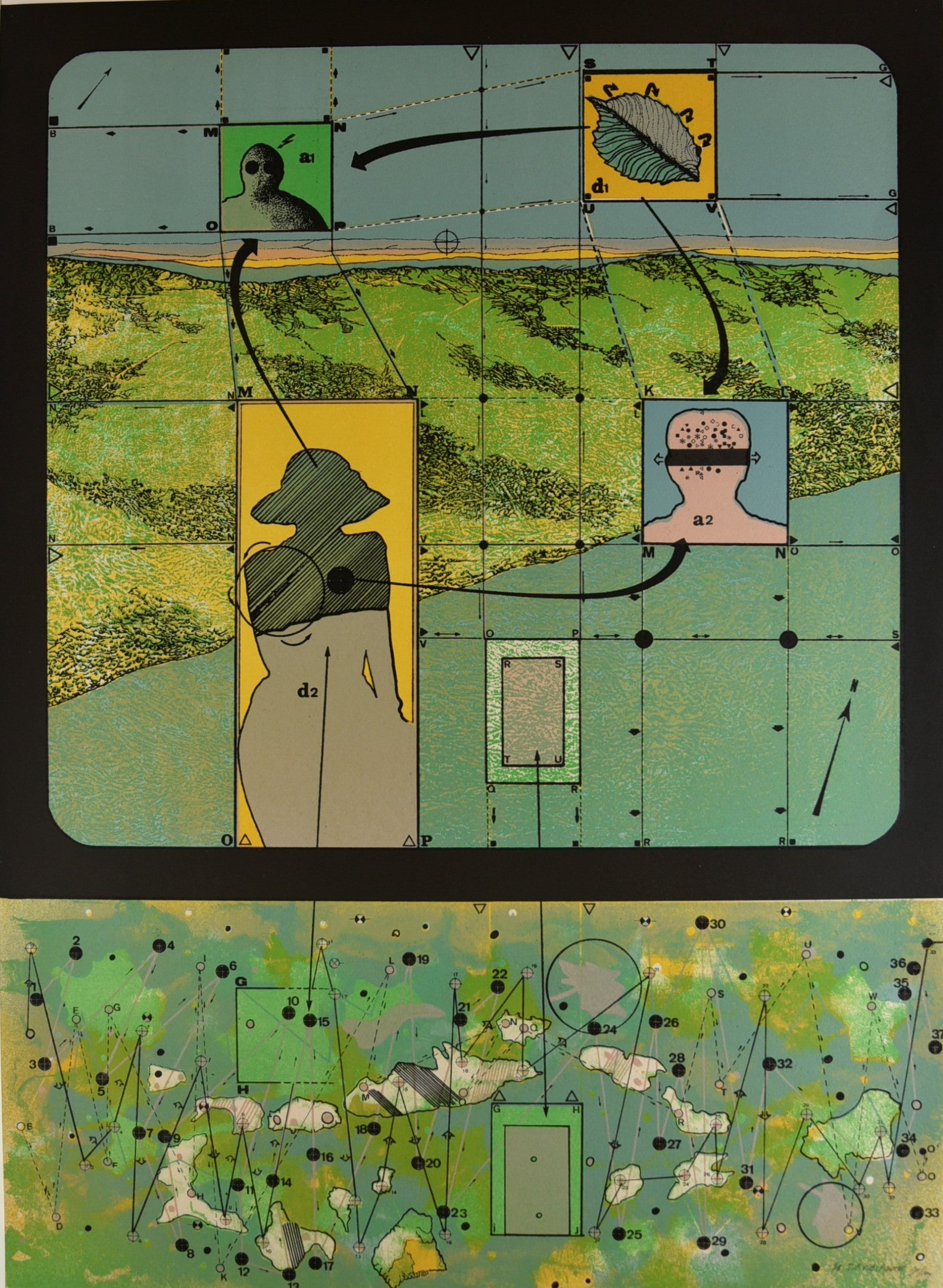 [Cartographie imaginaire verte et jaune]. 1978.