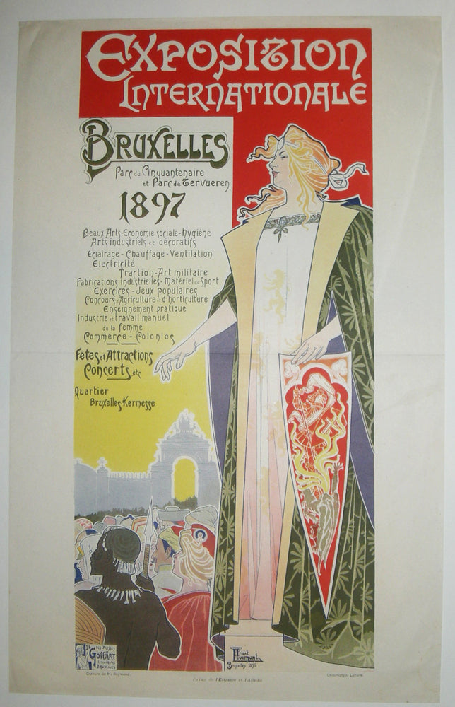 Affiche pour l'Exposition Internationale à Bruxelles, Parc du Cinquantenaire et Parc de Tervueren, en 1897. 
