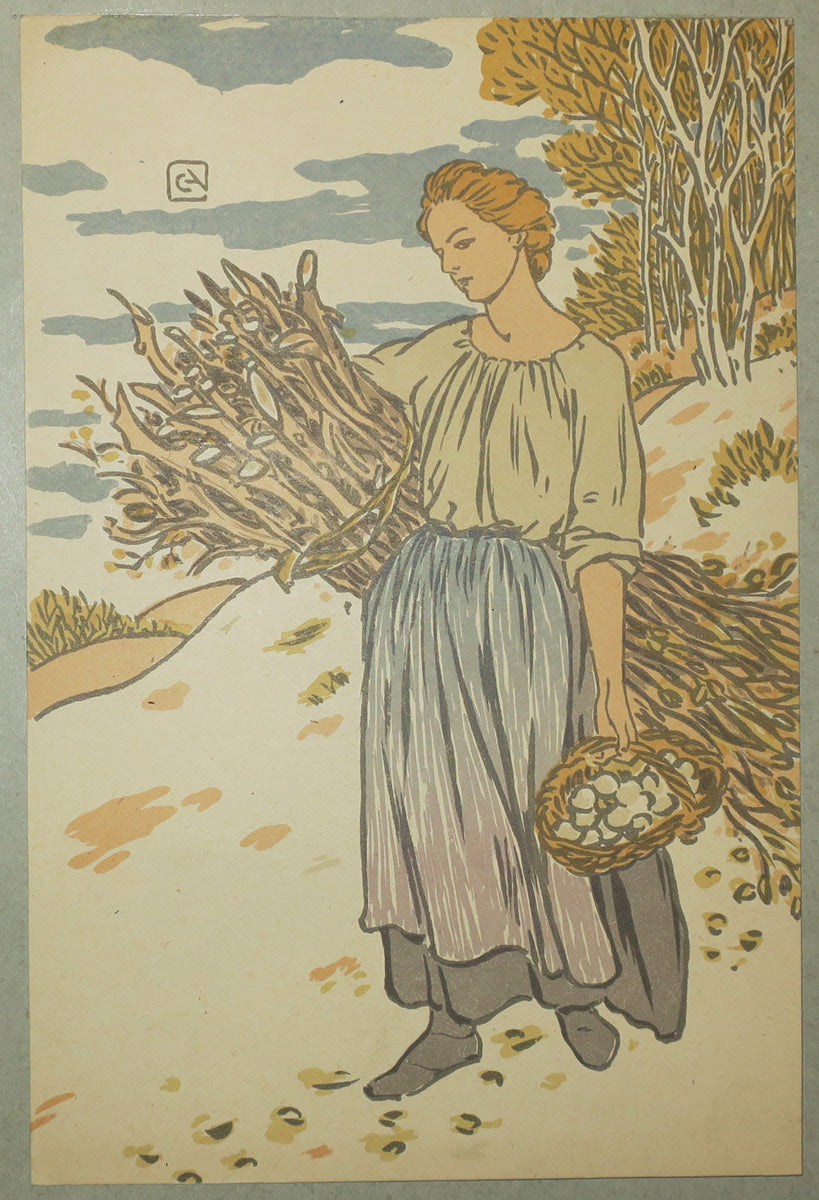 Carte de vœux pour 1902. (Femme portant un fagot et un panier).