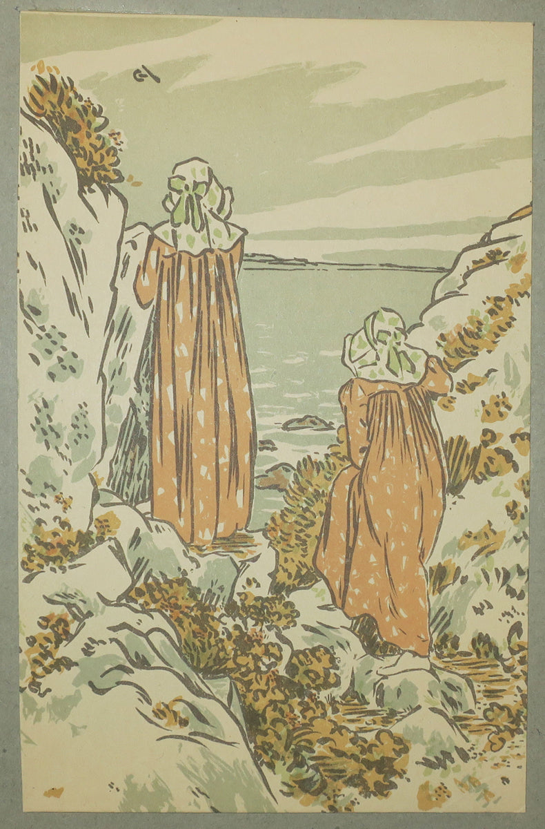 Les meilleurs souhaits de Mr & Mme George Auriol, Noël 1904, Paris 44 rue des Abbesses. (Femmes dans les rochers, contemplant la mer).