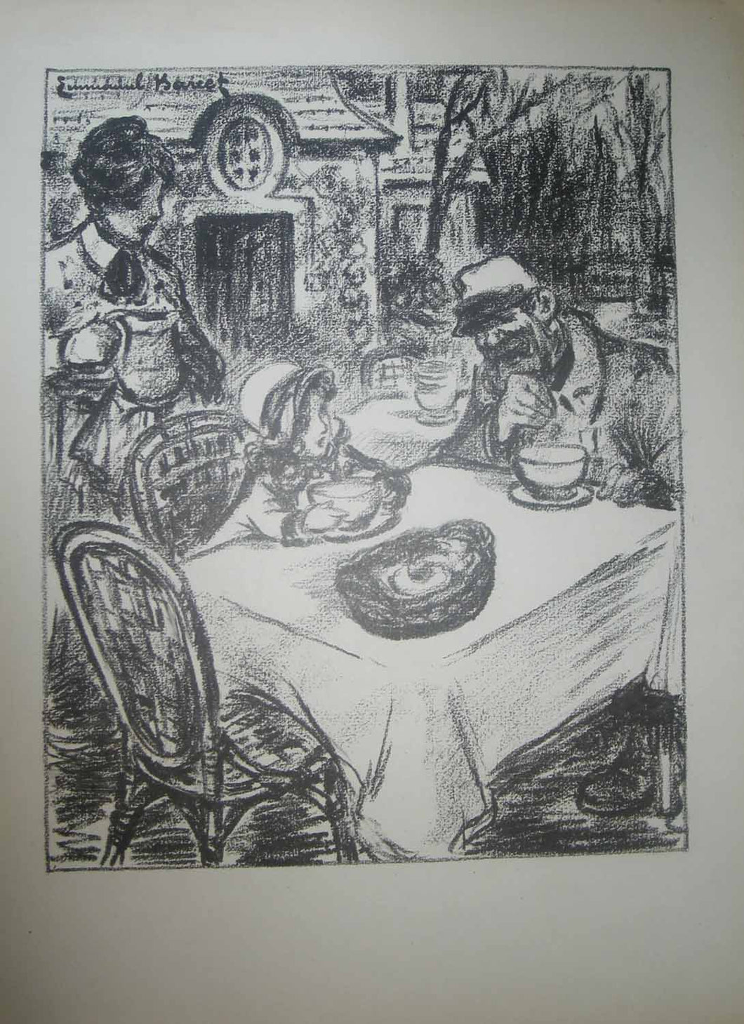 Un poilu à table, avec une fillette et une femme. 