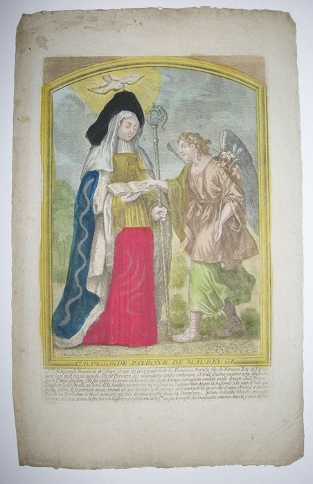 Sainte Aldegonde, Patronne de Maubeuge. Sainte Aldegonde naquit de Walbert Comte de Haynaut et de la princesse Bertille Fille de Bertaire, Roy de Turinge. 
