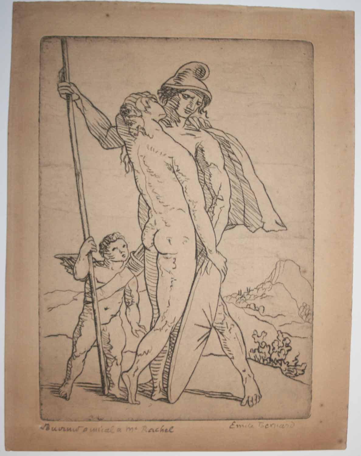 [Couple dénudé debout, accompagné d'un ange]. Pour 