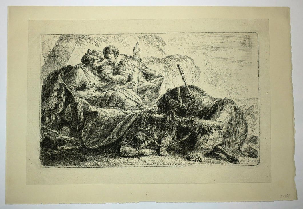 Un soldat d'Alexandre présentye de l'eau dans son casque à Darius mortellement blessé. 