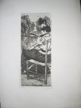Charger l&#39;image dans la galerie, Jeune fille assise sur une chaise au bord de l&#39;eau.
