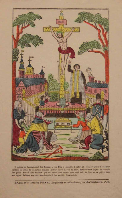 O victime de l'aveuglement des hommes, un Dieu a consenti à subir un supplice ignominieux pour racheter les péchés de ces mêmes hommes, et leur ouvrir la voie du salut. Rendons-nous dignes de recevoir les grâces d'un si saint Sacrifice, par un amour sans bornes pour celui qui, du haut de sa gloire, jette un regard de bonté sur ceux pour lesquels il s'est sacrifié. Ainsi soit-il. [Prière au pied du Christ sur la croix]. 