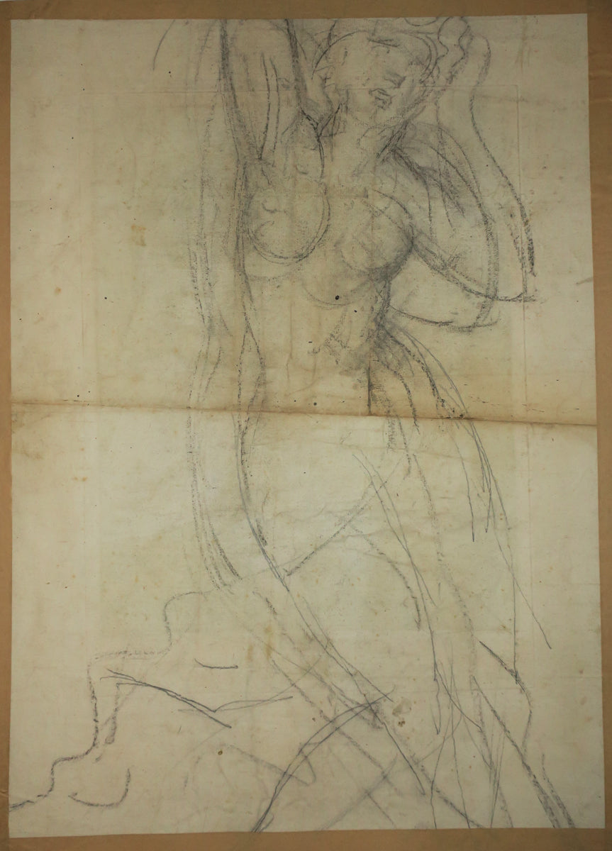 [Homme aux cheveux longs écrivant sur un livre, un enfant derrière lui]. c.