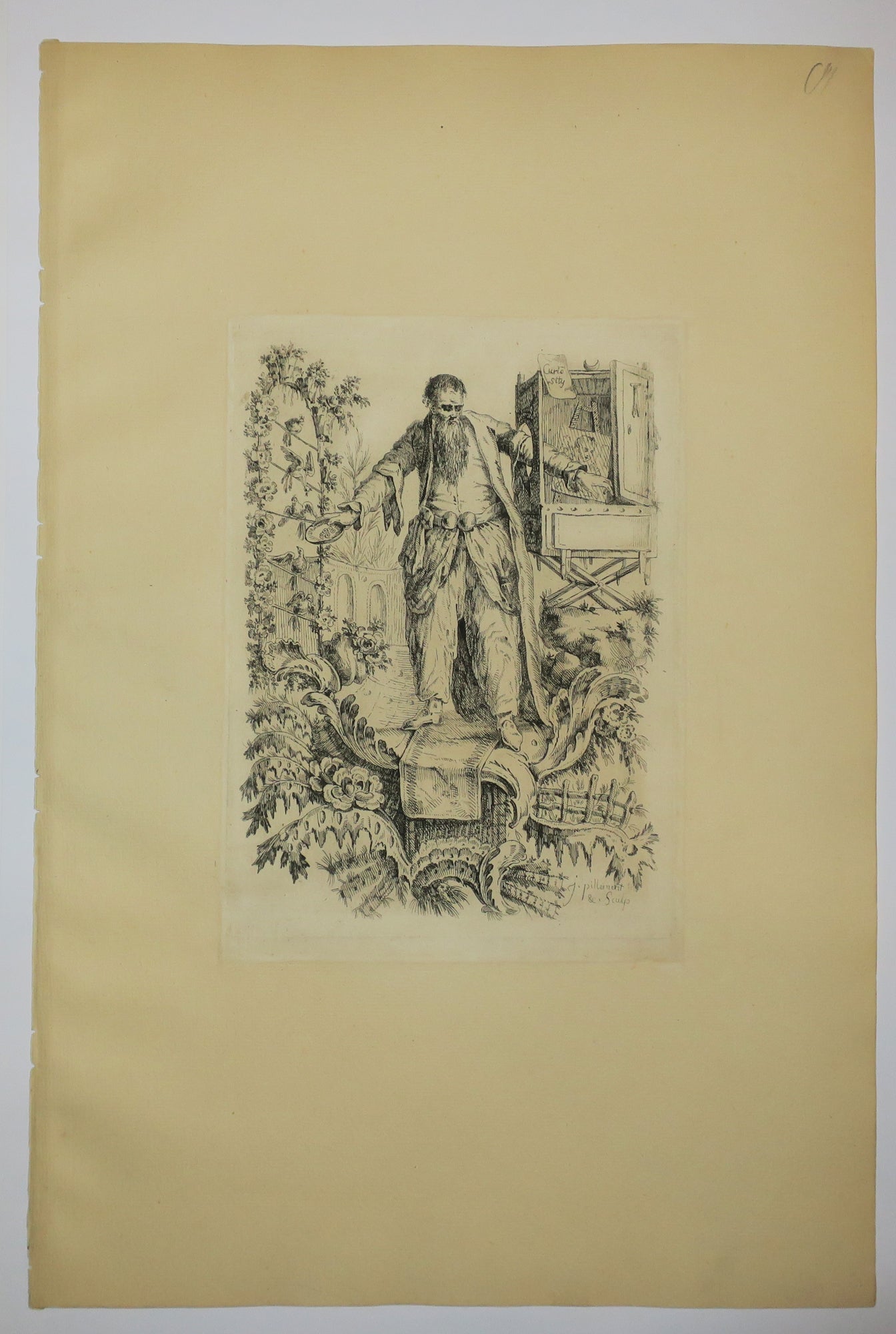 Chinoiserie. [Vieil homme et sa boîte de curiosité].