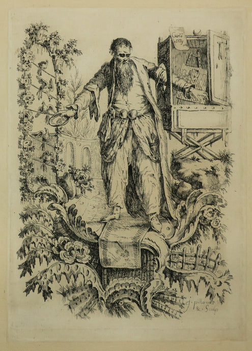 Chinoiserie. [Vieil homme et sa boîte de curiosité].