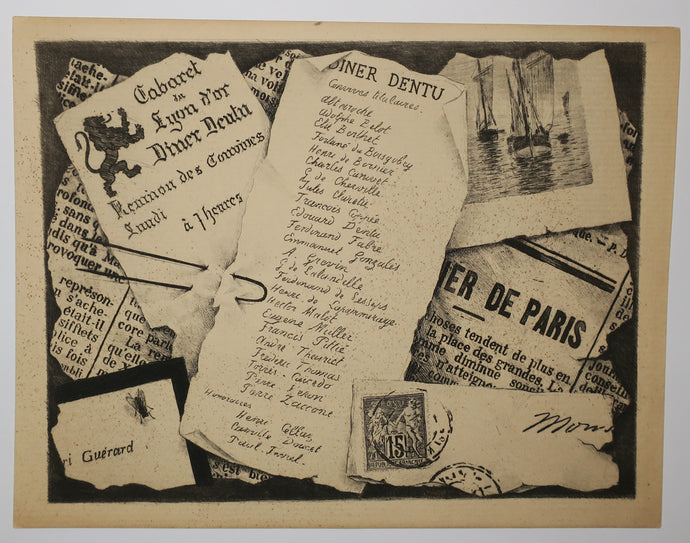 Invitation pour le Dîner Dentu, Cabaret du Lyon d'or. [Trompe l'œil]. 