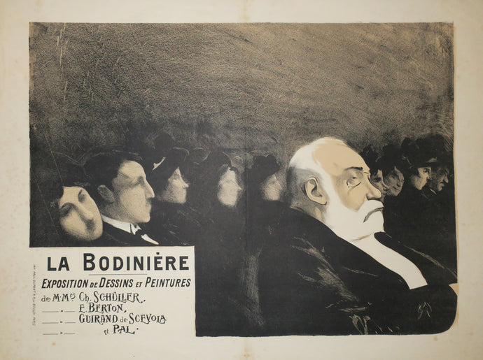 Affiche, La Bodinière. Exposition de dessins et peintures de Mmrs Ch. Schuller, E. Berton, Guirand de Scévola et Pal.