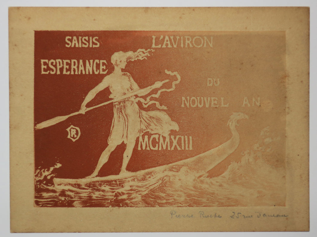 Carte de vœux pour 1913: Saisis l'aviron, Espérance du nouvel an MCMXIII.
