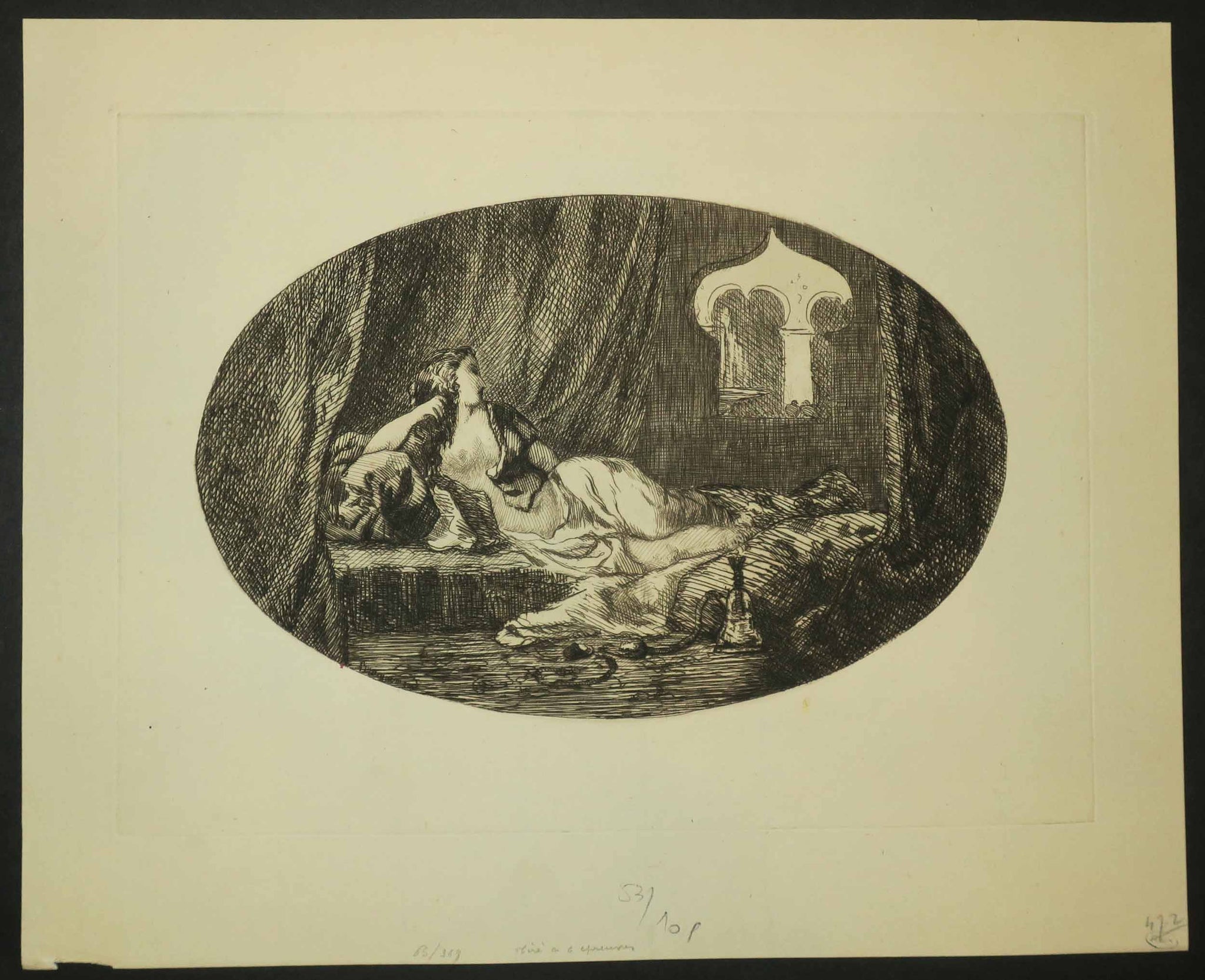 Odalisque couchée dans un harem. 