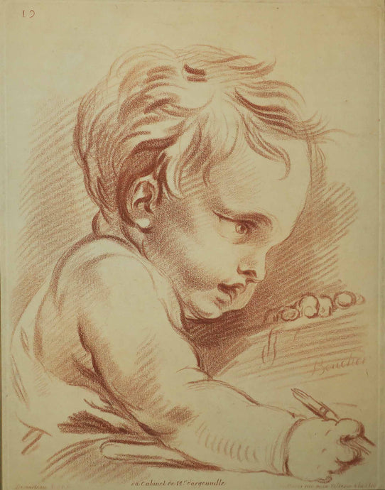 Tête, Enfant tourné de profil à droite tenant dans sa main un crayon.